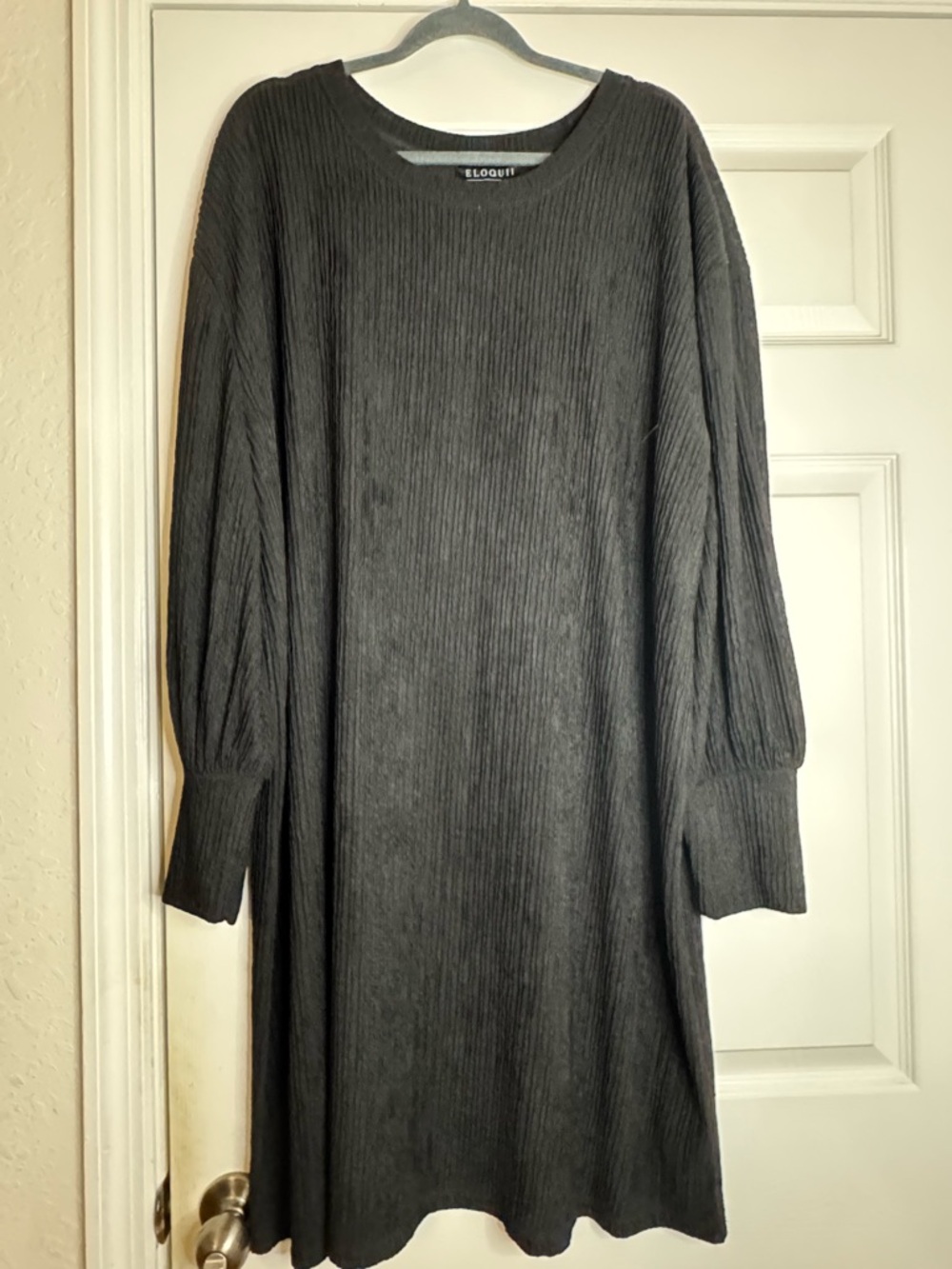Eloquii Charcoal Ribbed Long Sleeve Swing Dress